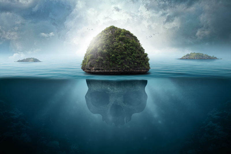 atmosphere, tropics, tropical, water, plant, landscape, scenics - nature, rock, forest, tranquility, cloud - sky, skull, sky, sea, waters, solid, tree