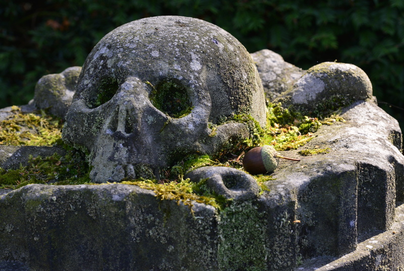stone, stone sculpture, art and craft, history, focus on foreground, rock, stone material, skull and crossbones, human representation, outdoors, the past