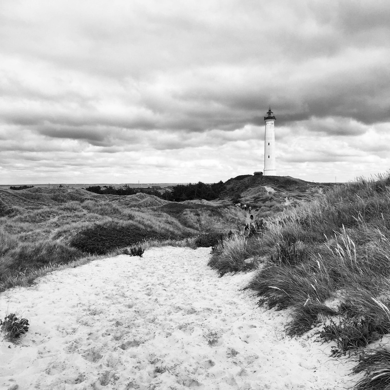 lighthouse, sea, tower, nature, beauty in nature, tranquility, field, denmark, built structure, architecture, building exterior, grass, land, environment