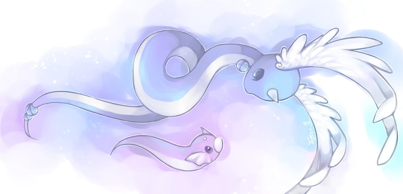 Pokémon, animal, blue, shape, abstract, pattern, flowing, purple, Dratini, wings, purity, indoors, snake, swirl, cloud - sky, design, ink, motion, Dragonair