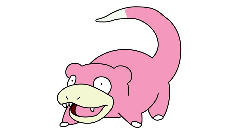 characters, pink color, creativity, doodle, pokemon, slowpoke, animal, smiling, mouth, 1080P, fun, cute, humor, illustration, bizarre, activity, indoors