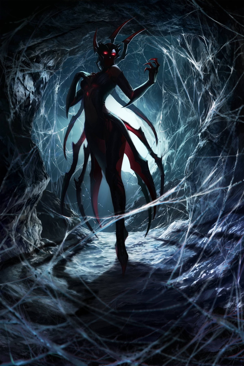 League of Legends, red eyes, drawing, claws, 2K, Elise (League of Legends), video games, spider