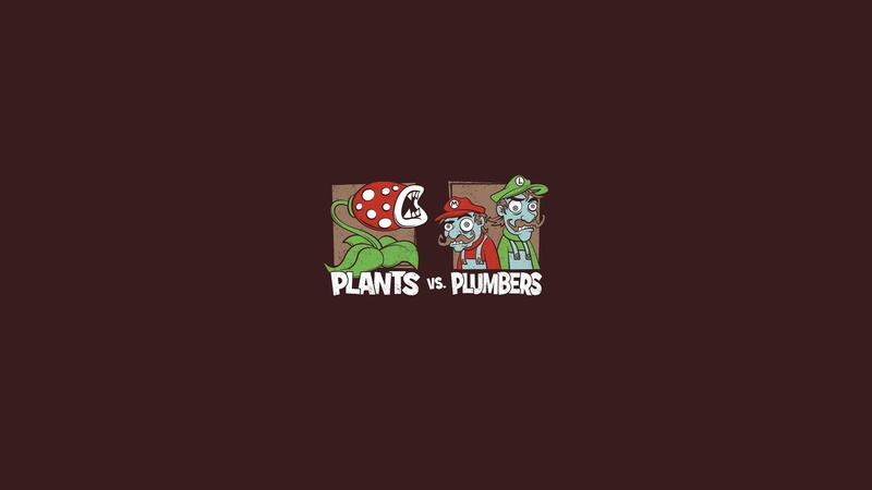 plants, simplistic, video, simple, Abstract, super, games, mario, 1080P, art, solid, hd, zombies, luigi, brothers