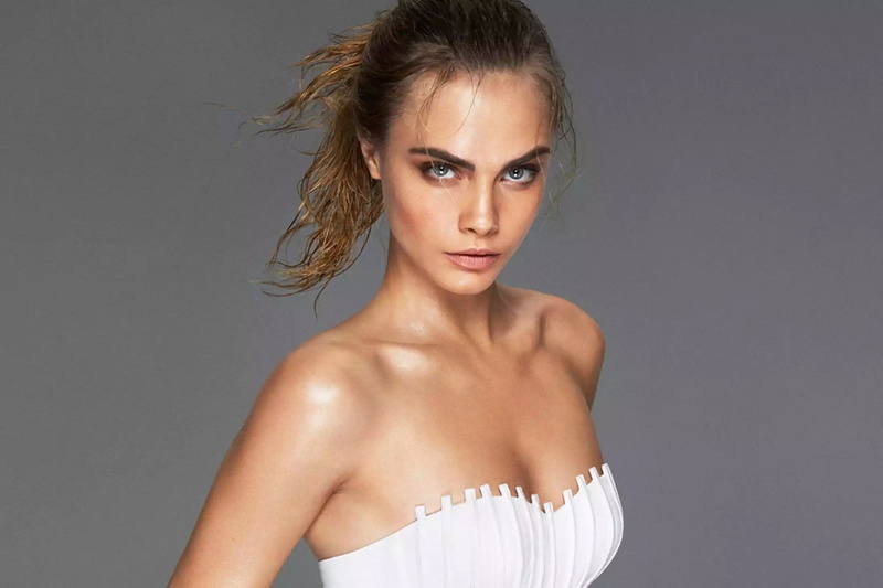 hairstyle, front view, indoors, one person, 1080P, Cara Delevingne, young women, fashion, beautiful woman, gray, women, adult, Models, portrait, looking at camera