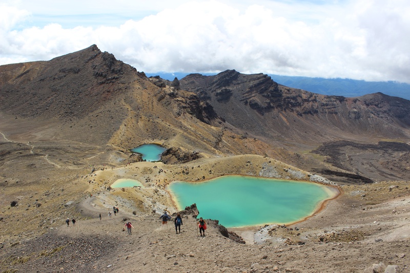 day, mountain, hot spring, beauty in nature, mountain range, land, volcanic crater, park, group, trekking, group of people, crossing, lake, geology, outdoors
