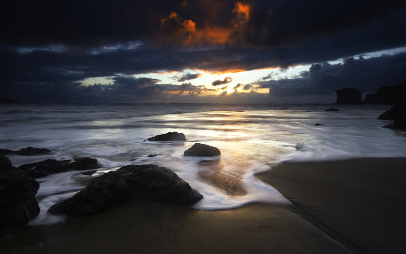 clouds, nature, aucklandnewzealand, muriwai, rocks, touch, photography, maoribay, sunset, red, seascape, sky, water, 2K, newzealand