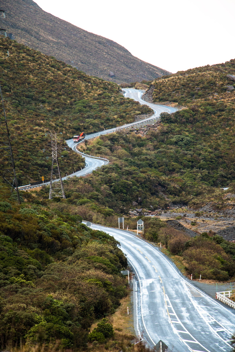 no people, beauty in nature, land, 5K, day, environment, transportation, tree, mode of transportation, car, new zealand, pass, sign, the way forward, winding road