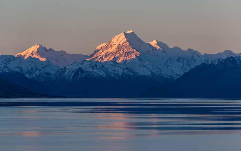 mountains, dusk, reflections, cook, blue, mountcook, nature, water, lakes, photography, landscape, newzealand, mount, mountcooknationalpark, sunset, 5K