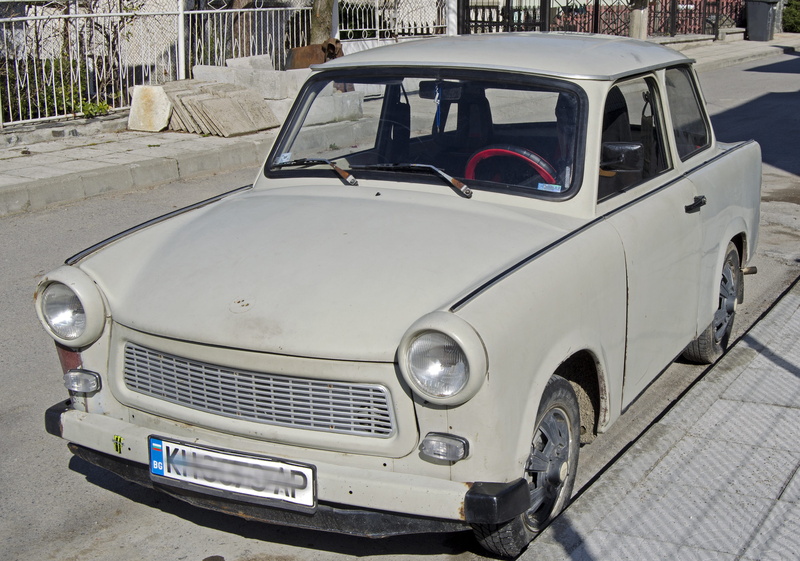 vehicle hood, day, vintage, car, street, architecture, socialism, stationary, communism, german, trabant, east, east-german, 4K, retro styled, mode of transportation