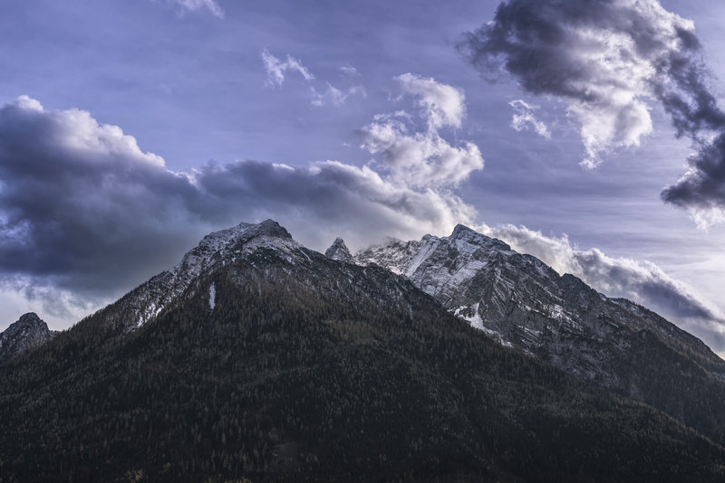 clouds, bavaria, tranquil scene, watzmann, nature, remote, beauty in nature, non-urban scene, outdoors, no people, plant, above, mountain range, day, sky