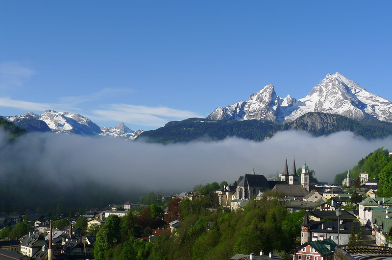 mountain peak, Watzmann, building exterior, Berchtesgaden, outdoors, scenics - nature, hiking, snowcapped mountain, building, city, cityscape, Germany