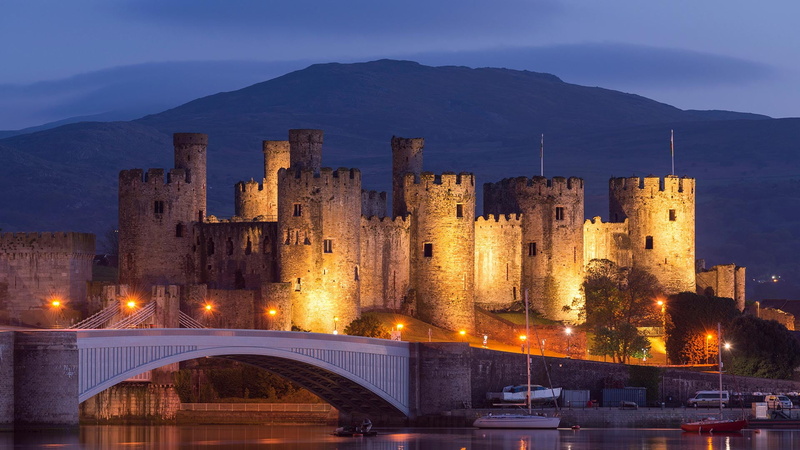 lights, tower, 1080P, Wales, Conwy castle, bridge
