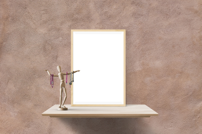picture frame, wall - building feature, brown, day, shelf, still life, mockup, poster, presentation, nature, wooden, mock, hanging, concrete, architecture