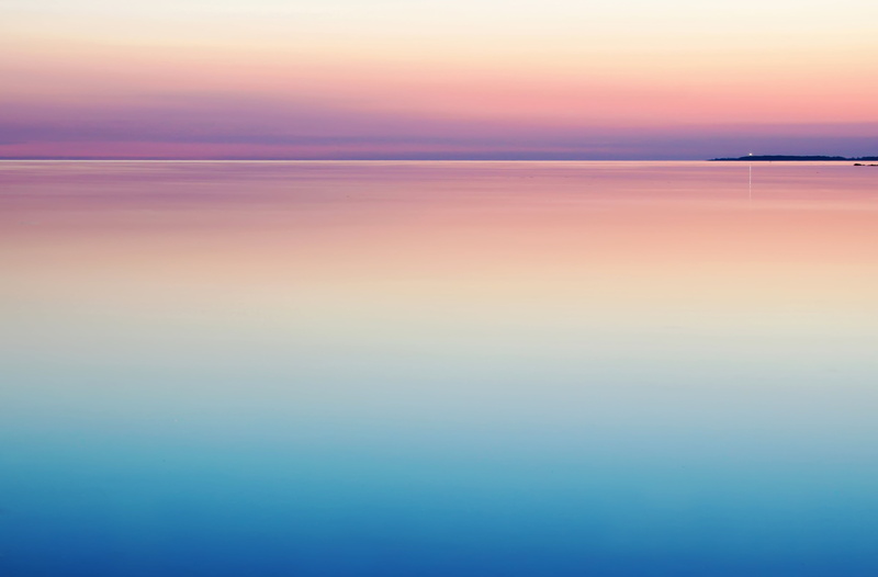 horizon, sunlight, romantic sky, sunrise, no people, idyllic, reflection, sparse, horizon over water, blue, nature, sunrise - Dawn, land, colorful, colourful