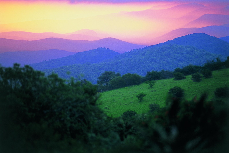 photography, pastel colours, 1080P, green, view, mountain, 3d and abstract, trees, pastel, sunset, mountains