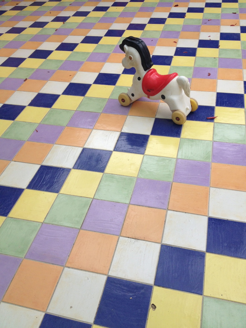 multi colored, tiled floor, karos, day, high angle view, mammal, flooring, children toys, art and craft, tile, animal representation, representation, 2K