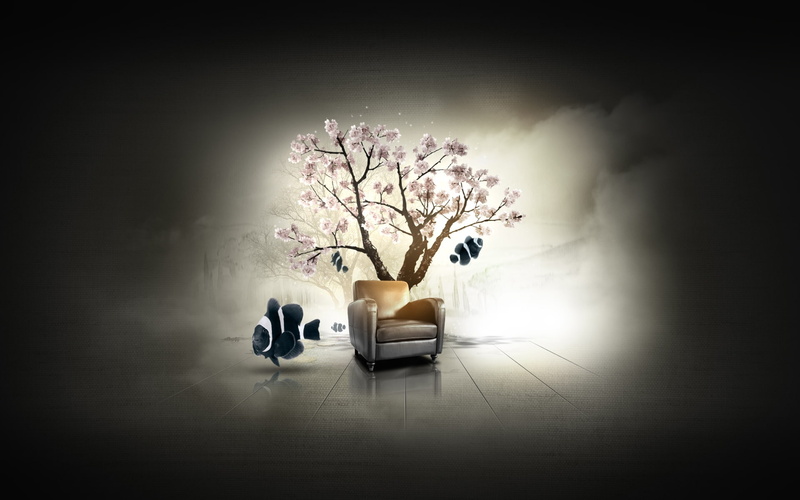 inspiration, 1080P, armchair, backgroun, fish, interior, design, tree