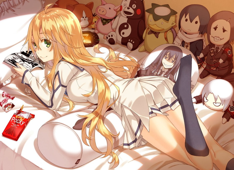 blonde, bed, Dies Irae, school uniform, 480P