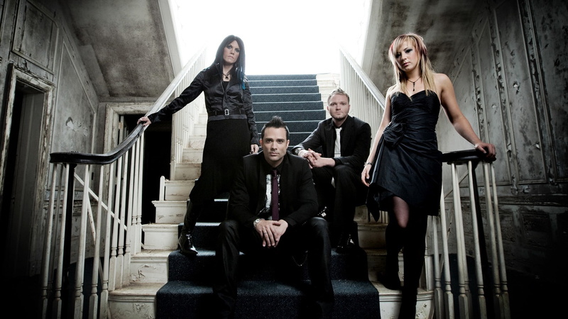women, females, looking at camera, Skillet (band), Jen Ledger, portrait, standing, beautiful woman, adult, front view, John Cooper, males, architecture
