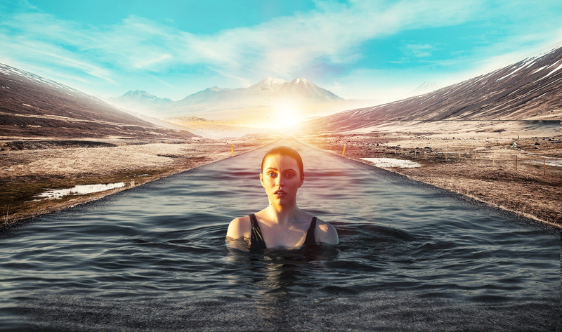 trip, sea, way, rising sun, road, woman, one person, blues, luxury, young women, wet, nobody, girl in pool, swimmer, scenics - nature, wet girl, adult
