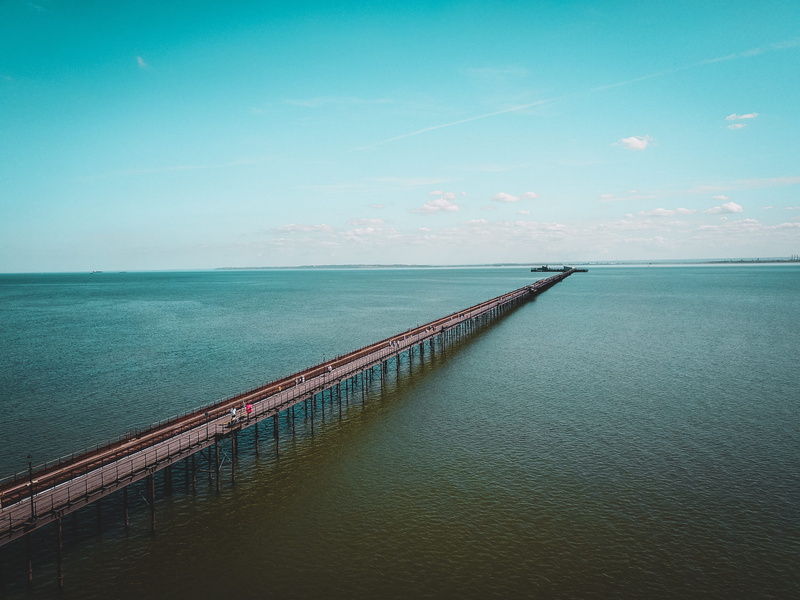 landscape, no people, nature, beyond, aerial, 4K, sky, bird, bridge, water, ocean, photography, railing, tranquil scene, horizon over water, sea, blue