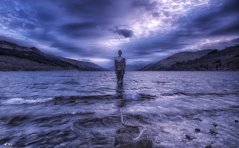 scenics - nature, Europe, Loch, Scotland, one person, star, cp, Statue, outdoor, rear view, Lake, art, tranquility, Outdoors, sky, cloud - sky, Nature