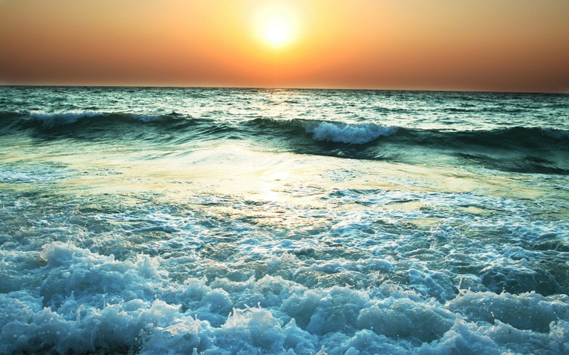 turbulent, water, waves, sunset, 1080P, sea