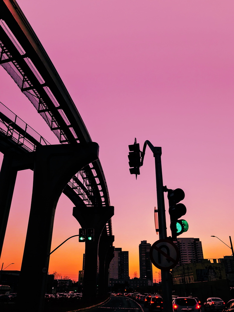 connection, outdoors, arched, sky, no people, purple, nature, pink color, silhouette, bridge, clear sky, transportation, sunset, built structure, arch