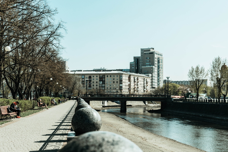 bridge, connection, park, bridge - man made structure, river, sky, outdoors, city, built structure, plant, tree, day, ukraine, clear sky, 5K, nature, transportation