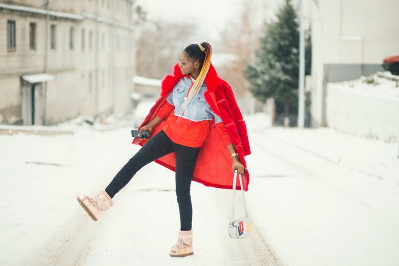 woman, denim, adult, model, beautiful, style, snow, women, lady, built structure, recreation, cold, full length, warm clothing, lifestyles, real people