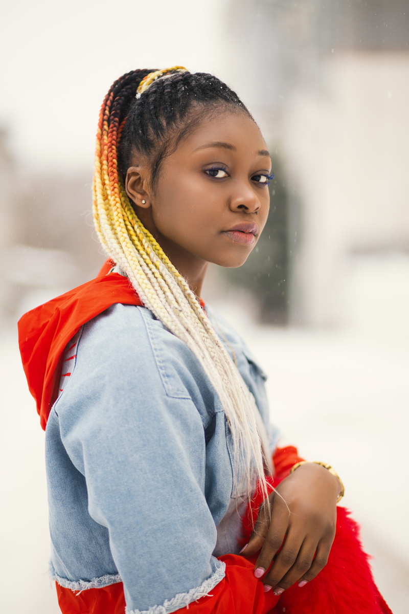 women, females, three quarter length, jacket, person, kharkiv, focus on foreground, lady, warm clothing, beauty, red, one person, beautiful, looking away