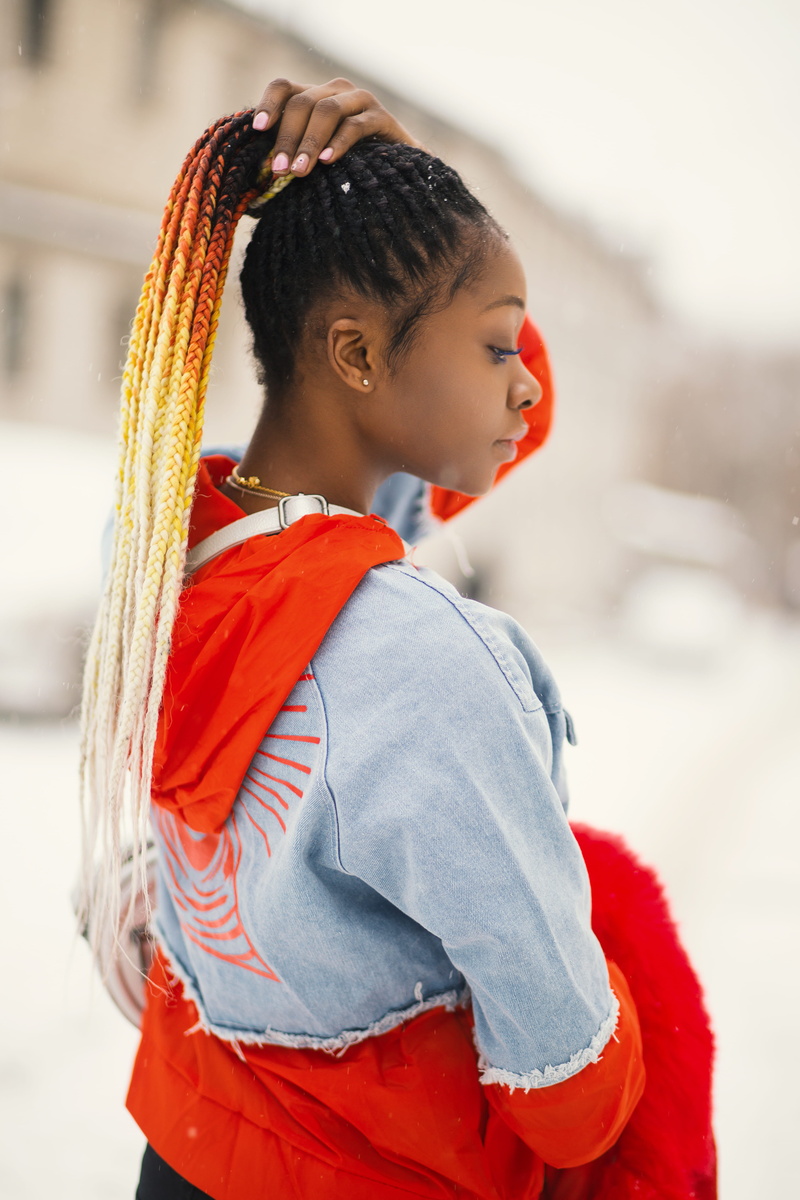 wear, waist up, selective, scarf, cold temperature, person, photography, braided, focus, red, innocence, 5K, childhood, kharkiv, females, ukraine, one person