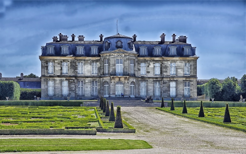 architectural column, architecture, clouds, field, landmark, nature, sky, outdoors, hdr, champs sur marne, walkway, castle, tree, built structure, estate
