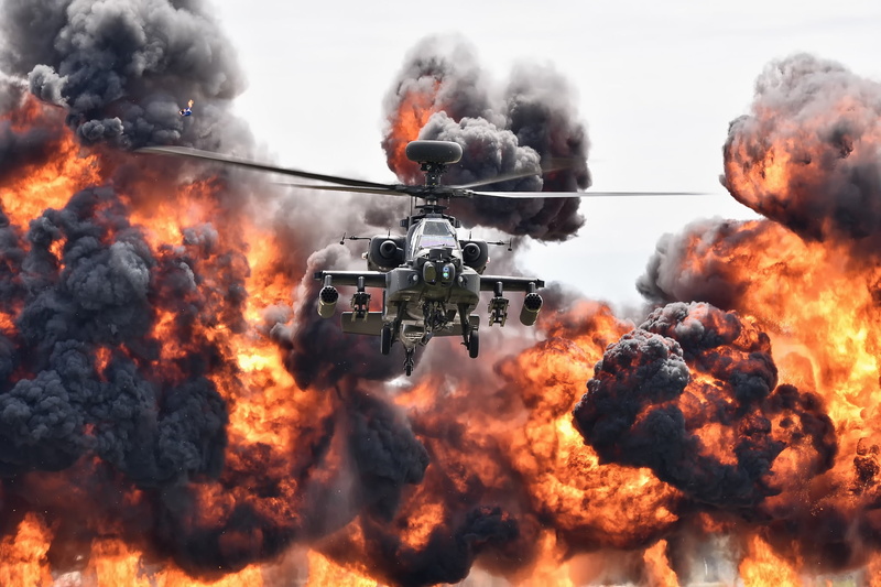 military, vehicle, military aircraft, helicopter, 1080P, aircraft, explosion, Boeing AH-64 Apache, fire
