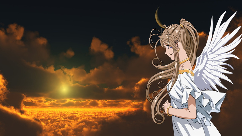 young adult, sunset, cloud - sky, holding, illuminated, Ah! My Goddess!, sky, outdoors, Belldandy, emotion, 1080P, nature, creativity, standing, representation