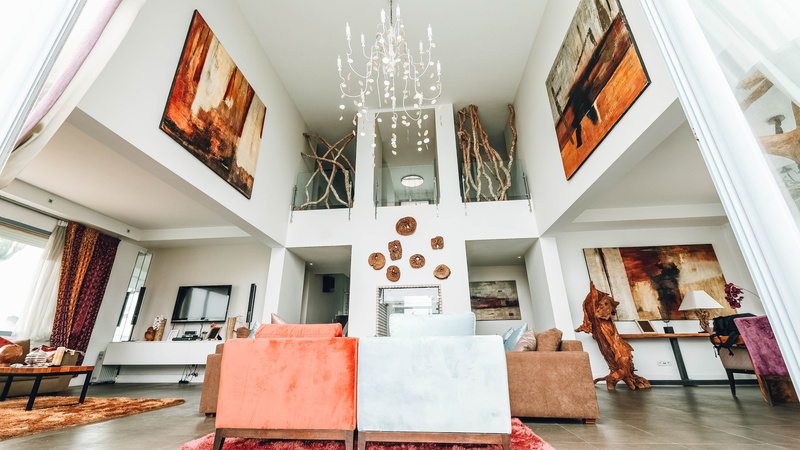 inside, ceiling, fabric, indoors, window, built structure, seat, clear, 4K, no people, table, creativity, contemporary, living, chairs, lifestyles, design