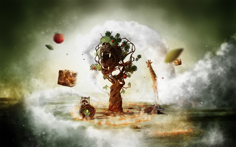 Art, Creative, animals, Tree, Animal, Fantasy, 2K
