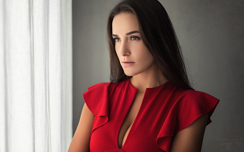 one person, long hair, indoors, adult, young adult, fashion, Sergey Fat, women, hairstyle, contemplation, looking away, portrait, looking at camera, headshot