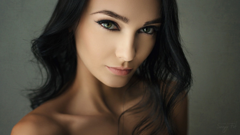 1080P, portrait, black hair, Sergey Fat, women, Kseniya Alekseevskaya, simple background, face