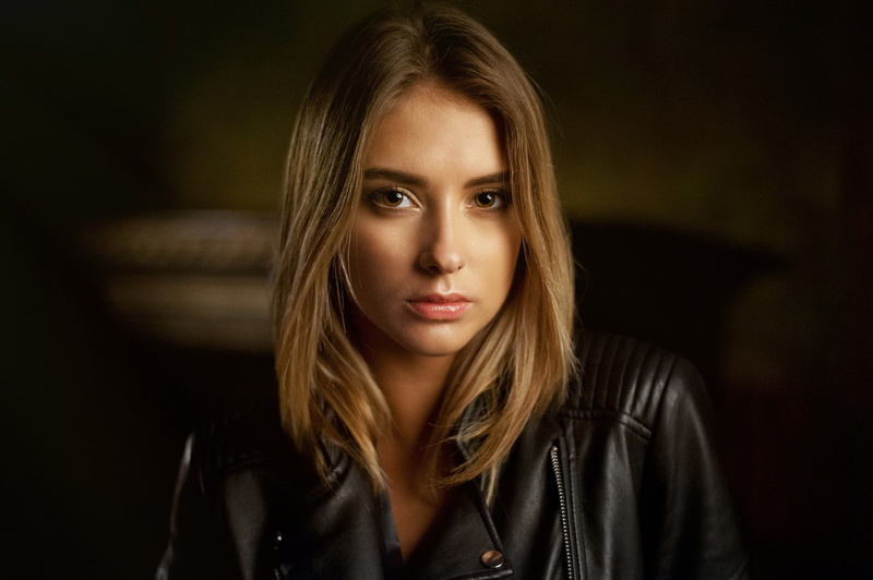 Maxim Maksimov, leather jackets, face, 1080P, Maxim Maximov, women, blonde, portrait, jacket, model