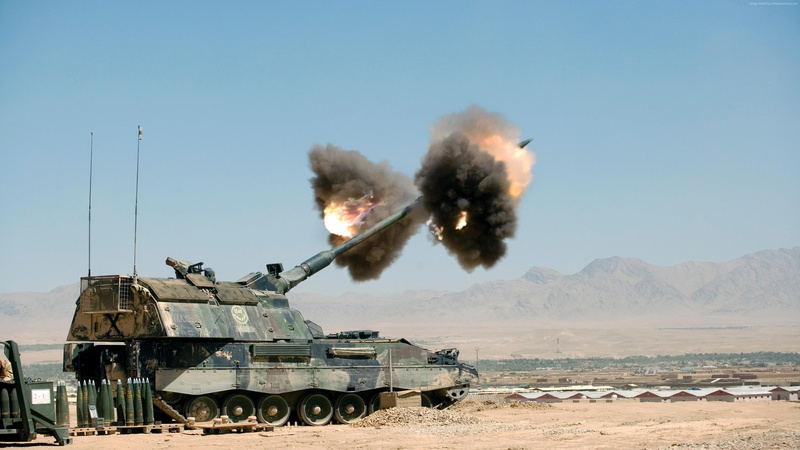 army, 4K, government, tank, smoke - physical structure, sky, military training, transportation, day, battle war panzerhaubitze 2000 pzh 2000 artillery