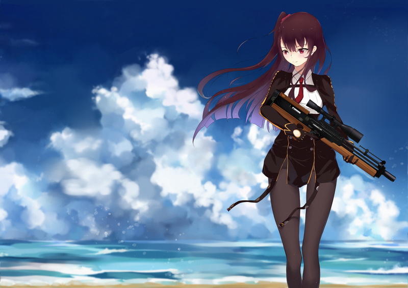 weapon, Girls Frontline, anime, Walther WA 2000, long hair, 2K, gun, anime girls, sniper rifle