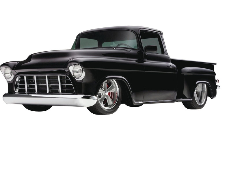 1955, low, rod, street, hotrod, streetrod, 720P, stepside, chopped, black, chevrolet, pickup, usa, hot