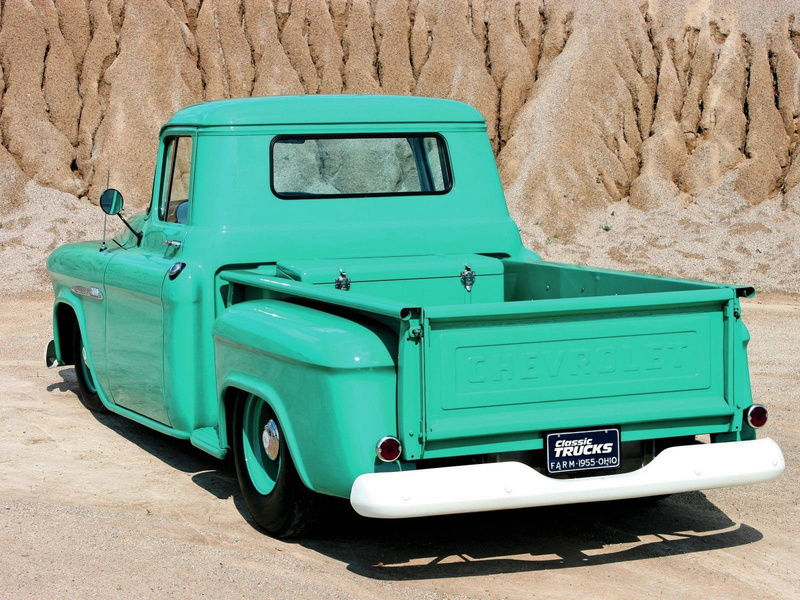 hotrod, custom, rod, chevrolet, green, old, stepside, 1955, usa, pickup, hot, school, 720P