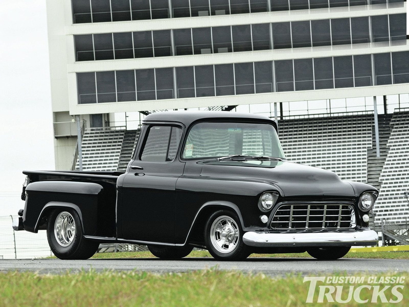 hotrod, usa, pickup, street, chevrolet, hot, 1955, 720P, black, stepside, streetrod, rod