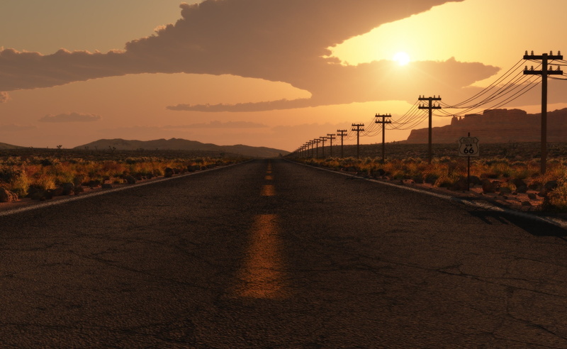 sunset, us, electricity, 3D, connection, mountain, tranquil scene, vanishing point, 2K, road, transportation, no people, sun, tranquility, long, beauty in nature