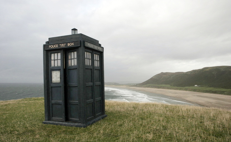 architecture, tranquility, black, scenics - nature, grass, Doctor, sea, nature, booth, communication, sky, no people, Tardis, water, Other Movies, tranquil scene