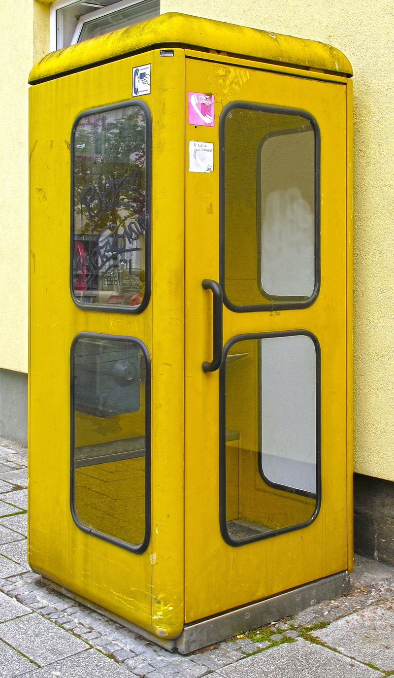 payphone, building exterior, street, glass - material, closed, city, window, metal, old, telekom, close-up, door, built structure, phone booth, antiquated