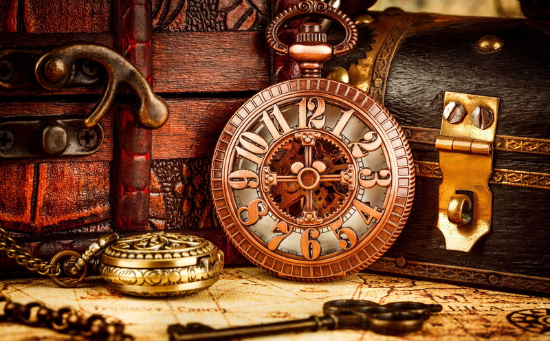 technology, container, clock face, chest, still life, Antique, equipment, Vintage, indoors, minute hand, Past, pocketwatch, backintime, retro styled, no people