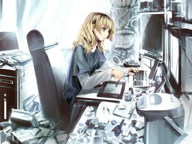 hot, women, nerd, girls, hd, x, Computers, room, people, 720P, art